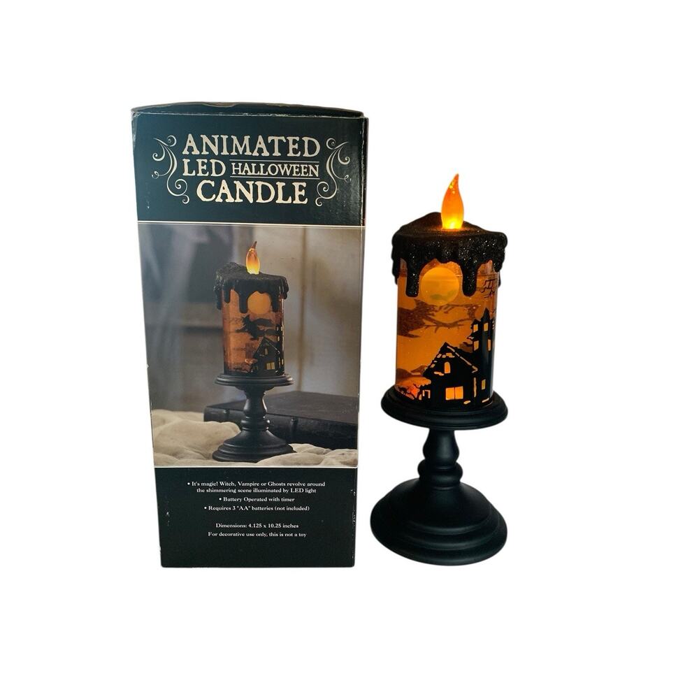 Halloween Horror Animated LED Witch Glitter Globe Flameless Candle Decor